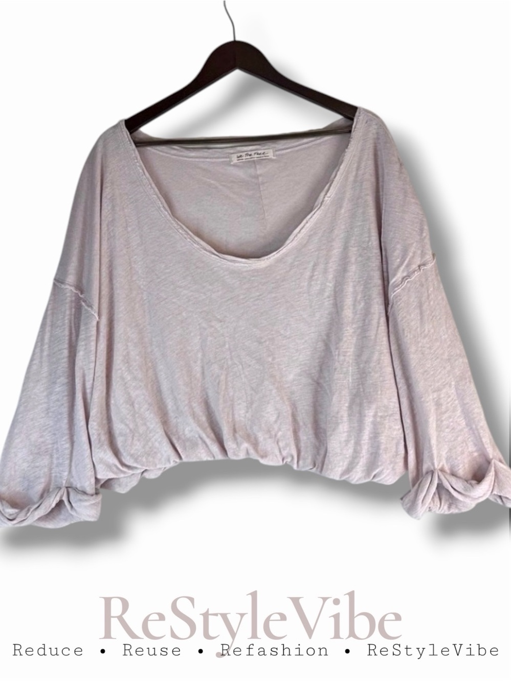 WE THE FREE Women’s Size M Top Shirt Scoop Neck Cropped Oversized FP Knit Lined